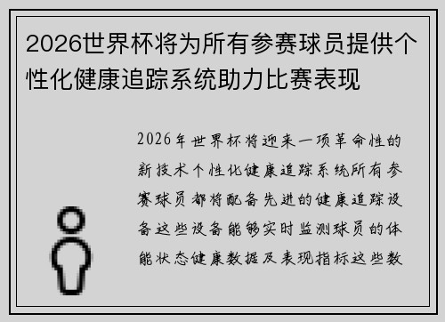 2026世界杯将为所有参赛球员提供个性化健康追踪系统助力比赛表现